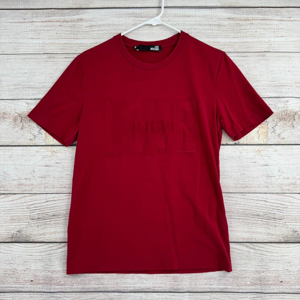 Love Moschino Embossed Logo Short Sleeve T-Shirt Womens Medium‎ Red